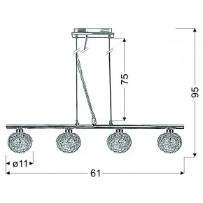 Lampy-sufitowe - czteropunktowa lampa wisząca chromowa 4x40w g9 sphere 34-14047 candellux 