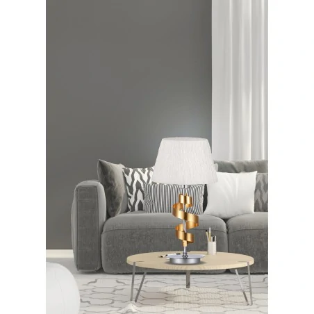 Lampki-biurkowe - lampa gabinetowa chromowo-złota z abażurem z tkaniny 1x60w e27 denis 41-23483 candellux 