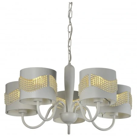 Lampy-sufitowe - metalowa lampa wisząca biała z ozdobami na kloszach 5x60w e27 antonio 35-23001 candellux 