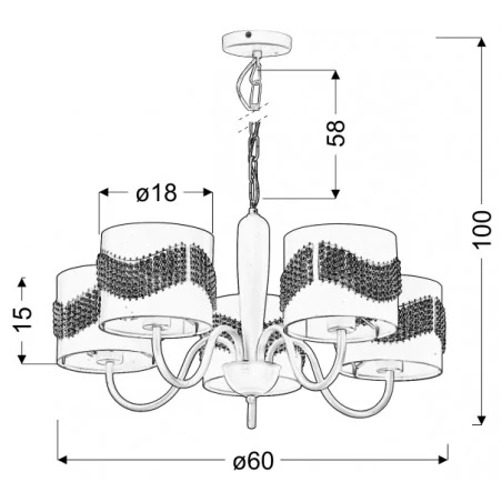 Lampy-sufitowe - metalowa lampa wisząca biała z ozdobami na kloszach 5x60w e27 antonio 35-23001 candellux 