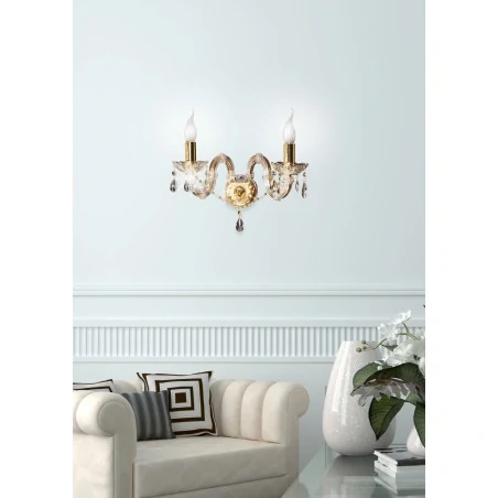 Kinkiety - kinkiet podwójny złoty z kryształami 2xe14 40w maria teresa 22-94592 candellux 