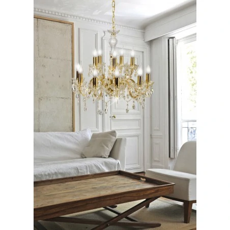 Lampy-sufitowe - lampa wisząca sufitowa złota z kryształkami 12x40w e14 maria teresa 30-94608 candellux 