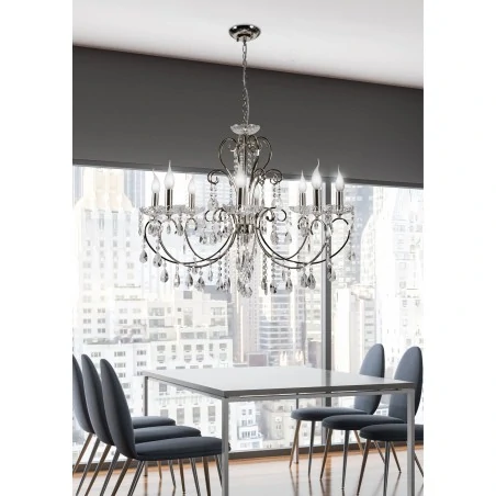 Lampy-sufitowe - lampa wisząca chrom na 8 żarówek 8*40w e14 aurora 38-97579 candellux 