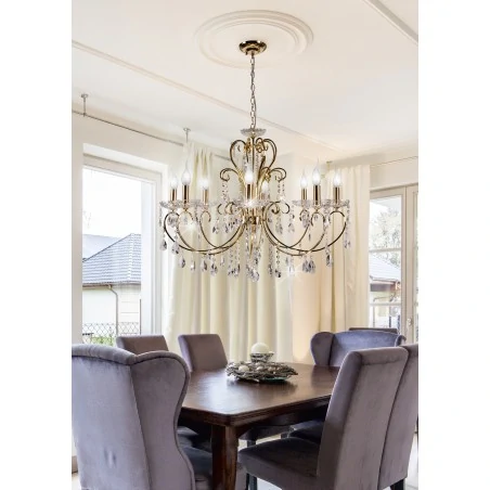 Lampy-sufitowe - złoty żyrandol z kryształkami 73cm 8xe14 aurora 38-98644 candellux 