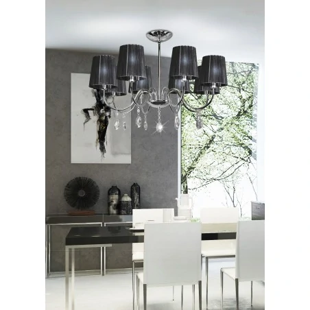 Lampy-sufitowe - czarno-chromowa lampa wisząca z kryształkami 8x40w e14 sorento 38-38067 candellux 