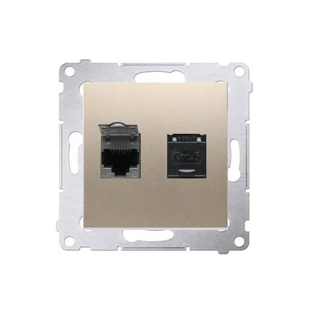 Gniazda-komputerowe - gniazdo sieciowe podwójne rj45 kategoria 6 z przesłoną przeciwkurzow złoty mat d62.01/44 simon 54 kontakt-simon 