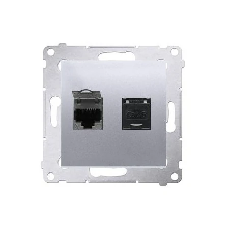 Gniazda-komputerowe - gniazdo sieciowe podwójne rj45 kategoria 6 z przesłoną przeciwkurzową srebrny mat d62.01/43 simon 54 kontakt-simon 