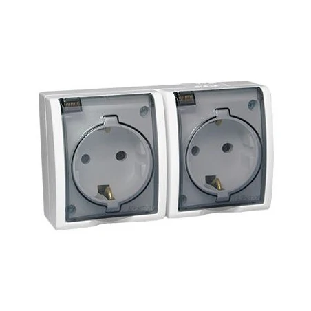 Gniazda-podwojne-natynkowe - białe gniazdo podwójne z uziemieniem typu schuko ip54 aqgsz1-2/11a simon aquarius kontakt-simon 