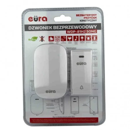 Dzwonki-do-drzwi-bezprzewodowe - dzwonek bezprzewodowy bezbateryjny z przyciskiem kinetycznym biały wdp-81h2 song eura kinetic 