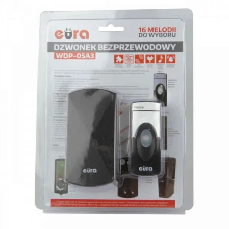 Dzwonki-do-drzwi-bezprzewodowe - dzwonek bezprzewodowy czarny 230v wdp-05a3 eura 