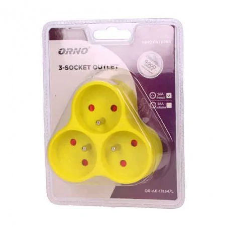 Rozgalezniki - limonkowy rozgalęźnik na trzy gniazda z uziemieniem okrągłe 3x2p+z or-ae-13134/l orno 