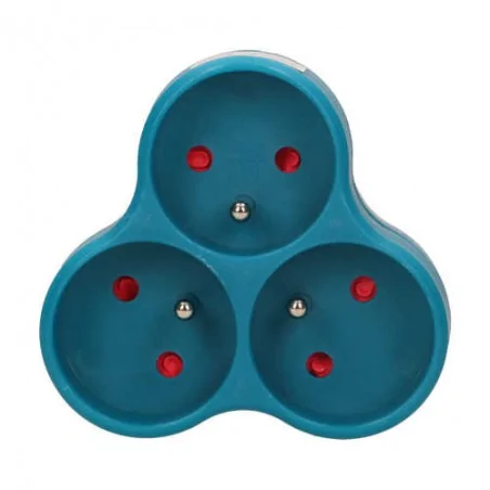 Rozgalezniki - turkusowy potrójny rozgałęźnik z uziemieniem 3x2p+z or-ae-13134/t orno 