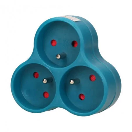 Rozgalezniki - turkusowy potrójny rozgałęźnik z uziemieniem 3x2p+z or-ae-13134/t orno 