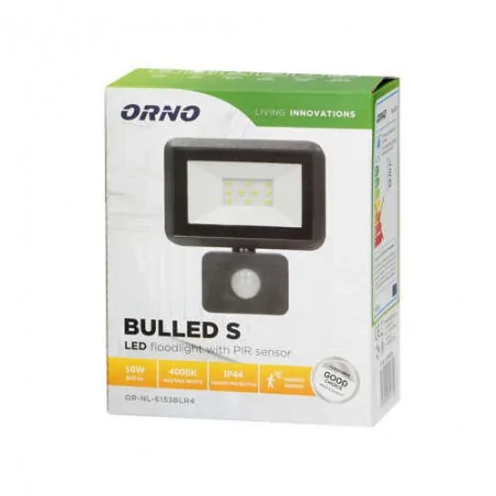 Naswietlacze-led-10w - naświetlacz led z czujnikiem ruchu w kolorze czarnym 10w 4000k ip44 bulled s or-nl-6153blr4 orno 