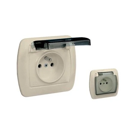 Gniazda-elektryczne - beżowe gniazdo pojedyncze z uziemieniem z klapką ip44 agz1be/12a simon akord kontakt-simon 