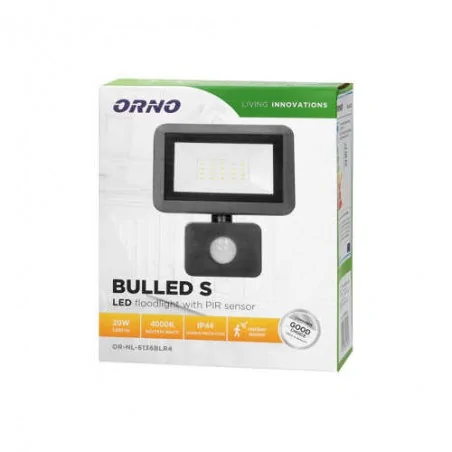Naswietlacze-led-20w - naświetlacz led z czujnikiem ruchu pir 20w czarny bulled s or-nl-6136blr4 orno 