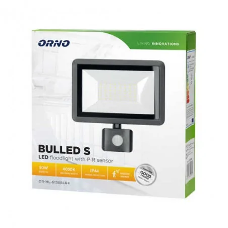 Naswietlacze-led-50w-i-wiecej - czarny naświetlacz led z czujnikiem ruchu 50w 4000k ip44 bulled s or-nl-6138blr4 orno 