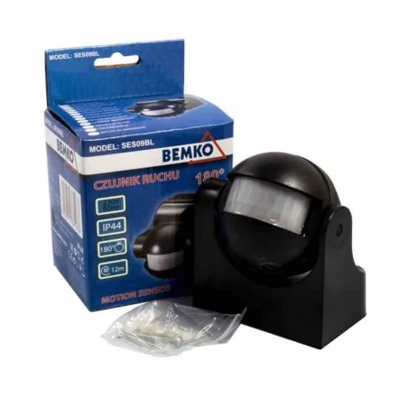 Czujniki-ruchu - czarny czujnik ruchu 180 stopni 1200w bemko b50-ses09bl 