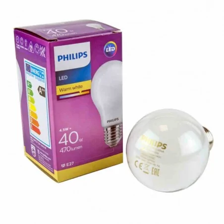 Gwint-trzonek-e27 - żarówka led klasyczna biała ciepła e27 a60 4,5w-40w 470lm 2700k philips 