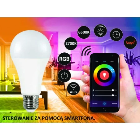 Gwint-trzonek-e27 - żarówka led sterowana smartfonem o mocy 11w tuya a65 e27 1055lm 3000k/4000k/6500k+rgb wifi smart led 313812 polux 