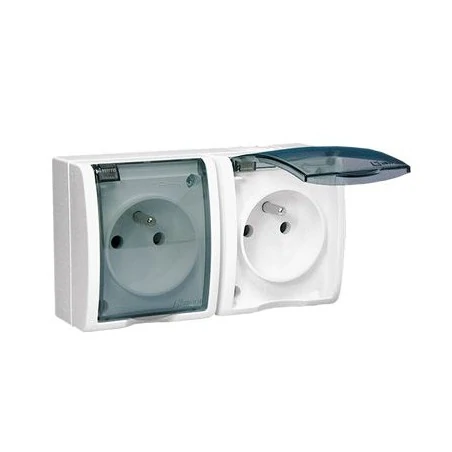 Gniazda-elektryczne - białe gniazdo podwójne z uziemieniem ip54 z klapką w kolorze transparentnym aqgz1-2z/11a simon aquarius kontakt-simon 