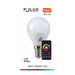 Gwint-trzonek-e14 - żarówka led e14 sterowana telefonem ze zmienną barwą światła tuya g45 5,5w wifi smart led 313799 polux 