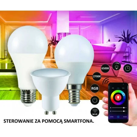 Gwint-trzonek-e14 - żarówka led e14 sterowana telefonem ze zmienną barwą światła tuya g45 5,5w wifi smart led 313799 polux 