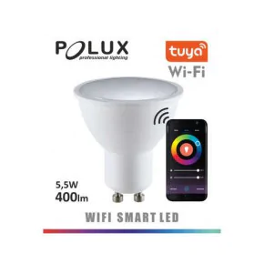 Gwint-trzonek-gu10 - żarówka led gu10 sterowana telefonem 5,5w 400lm 3000k-6500k+rgb wi-fi smart led 313805 polux 