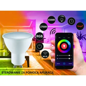 Gwint-trzonek-gu10 - żarówka led gu10 sterowana telefonem 5,5w 400lm 3000k-6500k+rgb wi-fi smart led 313805 polux 