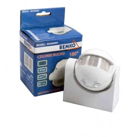 Czujniki-ruchu - czujnik ruchu/zmierzchu na ścianę biały 180 stopni 1200w b50-ses09wh bemko 