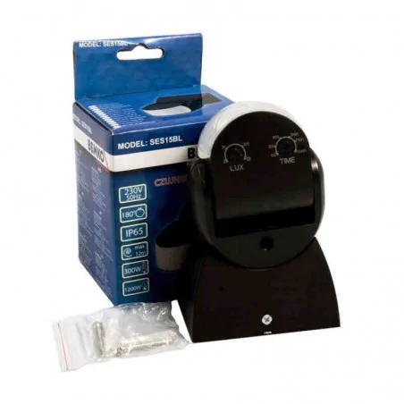 Czujniki-ruchu - czujnik ruchu 180 stopni zasięg 12m czarny ip65 1200w ses15bl bemko 
