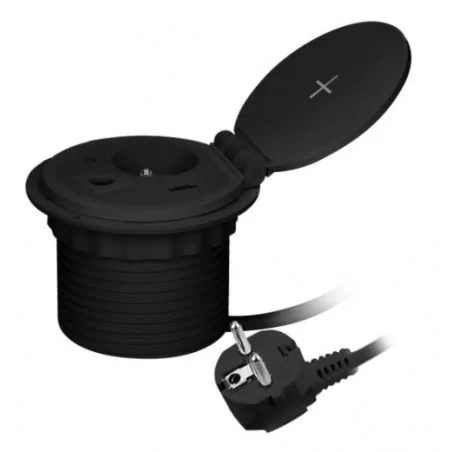 Gniazda-meblowe - gniazdo wpuszczane w blat czarne z ładowarką indukcyjną i usb 5v or-gm-9015/b orno 