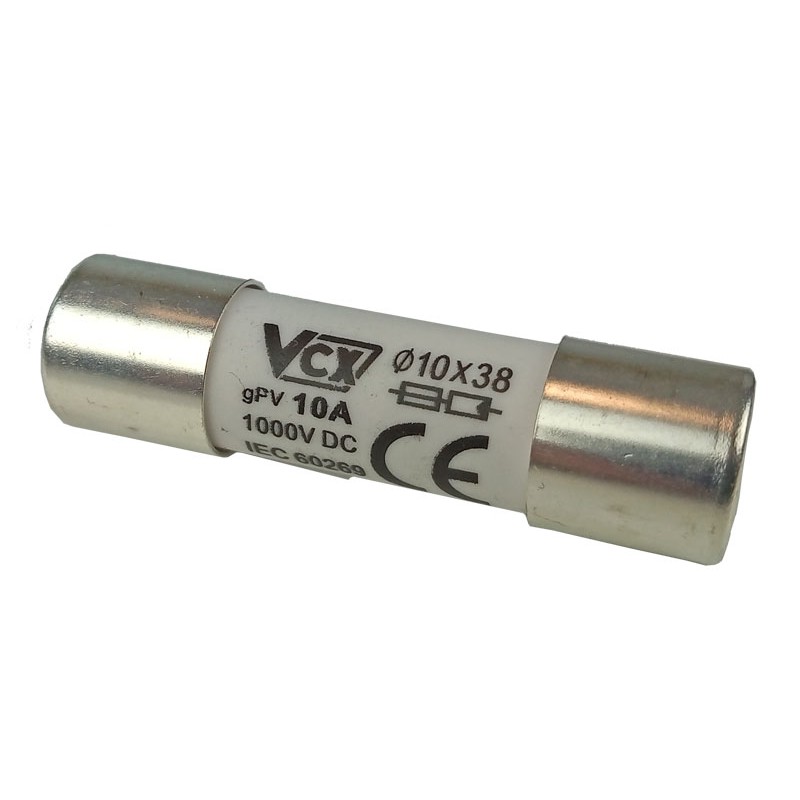 Wylaczniki-nadpradowe-bezpieczniki - wkładka topikowa cylindryczna do instalacji pv 10a cf-10pv vcx firmy VCX 