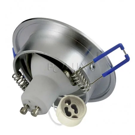 Oprawy-sufitowe-ruchome - ruchoma oprawa sufitowa podtynkowa srebrna z żarówką led+gniazdo gu10 sun olal led 301208 polux 