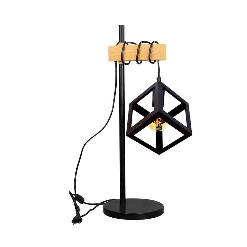 Lampki-biurkowe - lampka stołowa geometryczna z drewnianą  wstawką sweden wood polux firmy POLUX GOLDLUX 