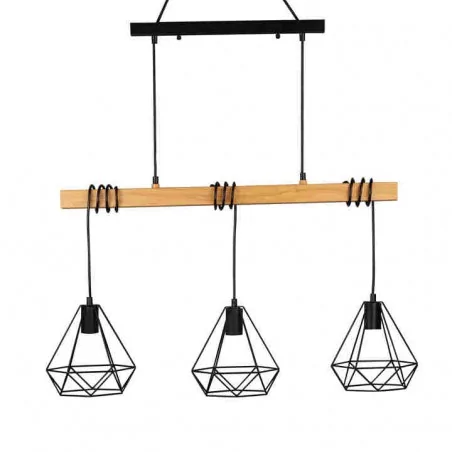 Oswietlenie-sufitowe - druciana lampa 3 klosze z drewnianą wstawką 3xe27 .vigo wood polux 