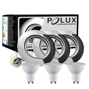 Oprawy-sufitowe-ruchome - zestaw oprawek sufitowych+żarówki led 3,5w 3000k chrom olin 306197 polux 