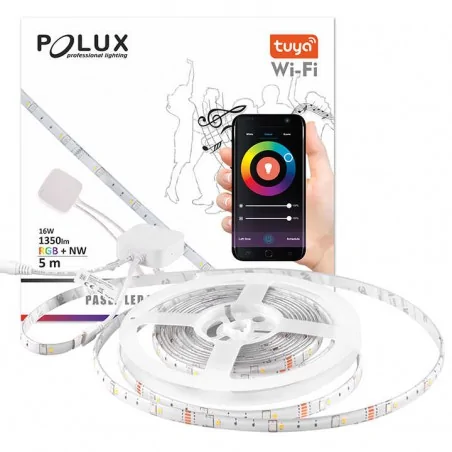 Tasmy-led - taśma led z zasilaczem sterownikiem i kontrolerem muzycznym w zestawie 5m 16w wifi smart led tuyasmart 313928 polux 