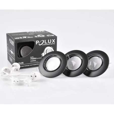 Oprawy-sufitowe-ruchome - zestaw oczek sufitowych okrągłych podtynkowych+3xżarówka led czarny mat olin 306227 polux 