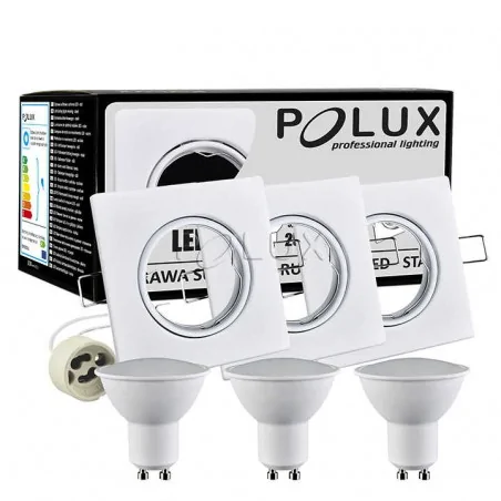 Oprawy-sufitowe-ruchome - zestaw trzech białych opraw sufitowych podtynkowych+3xżarówka led olin 305862 polux 