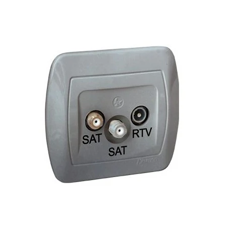 Gniazda-antenowe - srebrne gniazdo antenowe sat-sat-rtv satelitarne podwójne azar+sat3.1-p2/26 simon akord kontakt-simon 