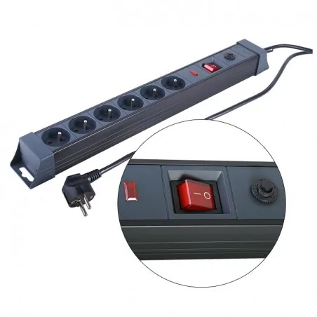 Listwy-zasilajace - czarna listwa zasilająca z wyłącznikiem i zabezpieczeniem 6 gniazd z/u 1,5m rum-lux 