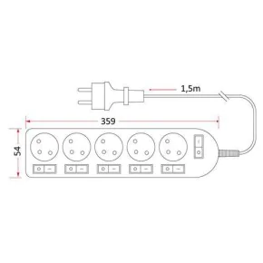 Listwy-zasilajace - listwa zasilająca multiswitch kolorowa z wyłącznikami 5 gniazd z/u 1.5m rum-lux 