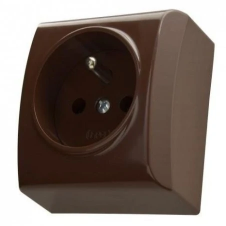 Gniazda-elektryczne - brązowe gniazdo pojedyncze  natynkowe z uziemieniem gn-1bz bis ospel 