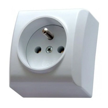 Gniazda-elektryczne - białe gniazdo pojedyncze natynkowe z uziemieniem gn-1bz bis ospel. 