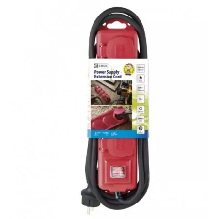 Przedluzacze-elektryczne - przedłużacz z wyłącznikiem 4 gniazda 3m 1,5mm ip44 guma czerwony p14131 emos - 1902340301 
