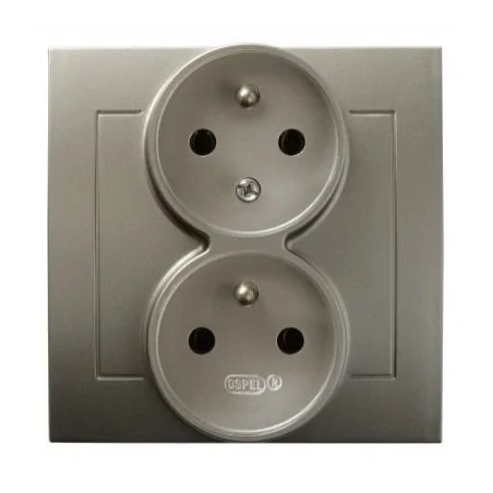 Gniazda-elektryczne - satynowe gniazdo podwójne z uziemieniem z funkcją niezmienności faz gp-2wc/45 kier ospel 