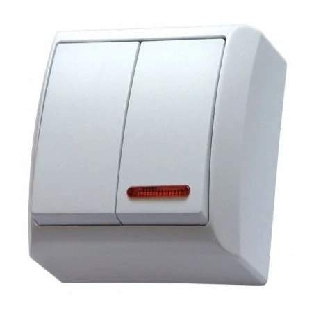 Wylaczniki-podwojne - biały włącznik podwójny z podświetleniem natynkowy ospel bis łn-2bs/00 