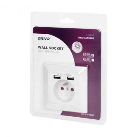 Gniazda-pojedyncze-podtynkowe - gniazdo pojedyncze z/u z dwoma wejściami usb białe or-ae-13140 orno 