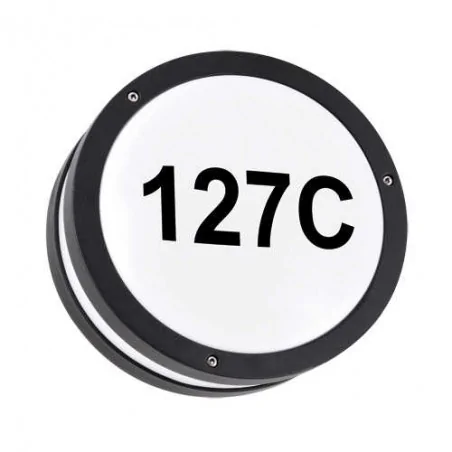 Kinkiety-ogrodowe - okrągła czarna lampa led z podświetlanym numerem domu 7,5w 4000k solina led c 03837 ideus 